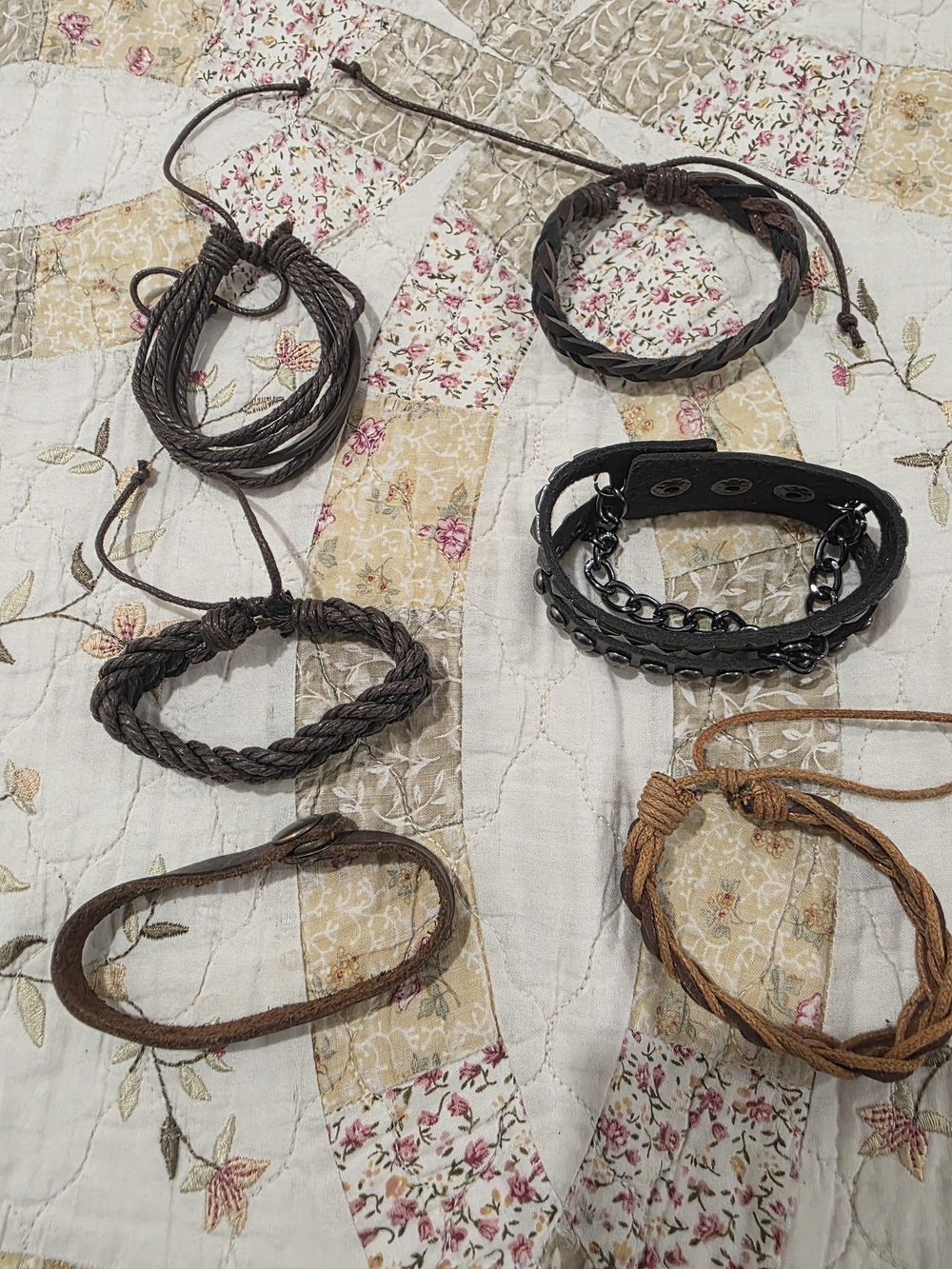 Set of 6 Brown & Black Casual Leather and Cord Bracelets